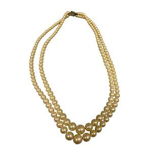 Vintage MCM Off White Faux Pearl Graduated Double Strand Necklace, 15 inches
